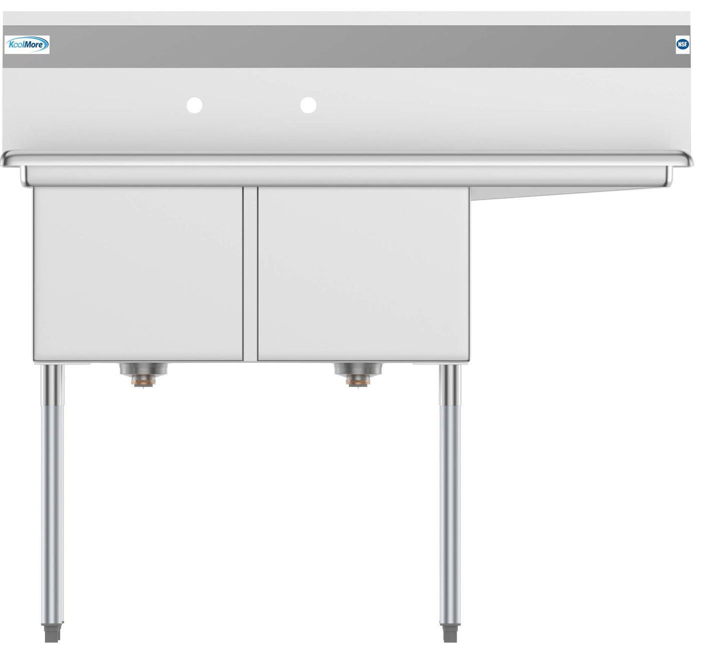 KoolMore - SB151512-15R3 2 Compartment Stainless Steel NSF Commercial Kitchen Prep & Utility Sink with Drainboard - Bowl Size 15" x 15" x 12", Silver