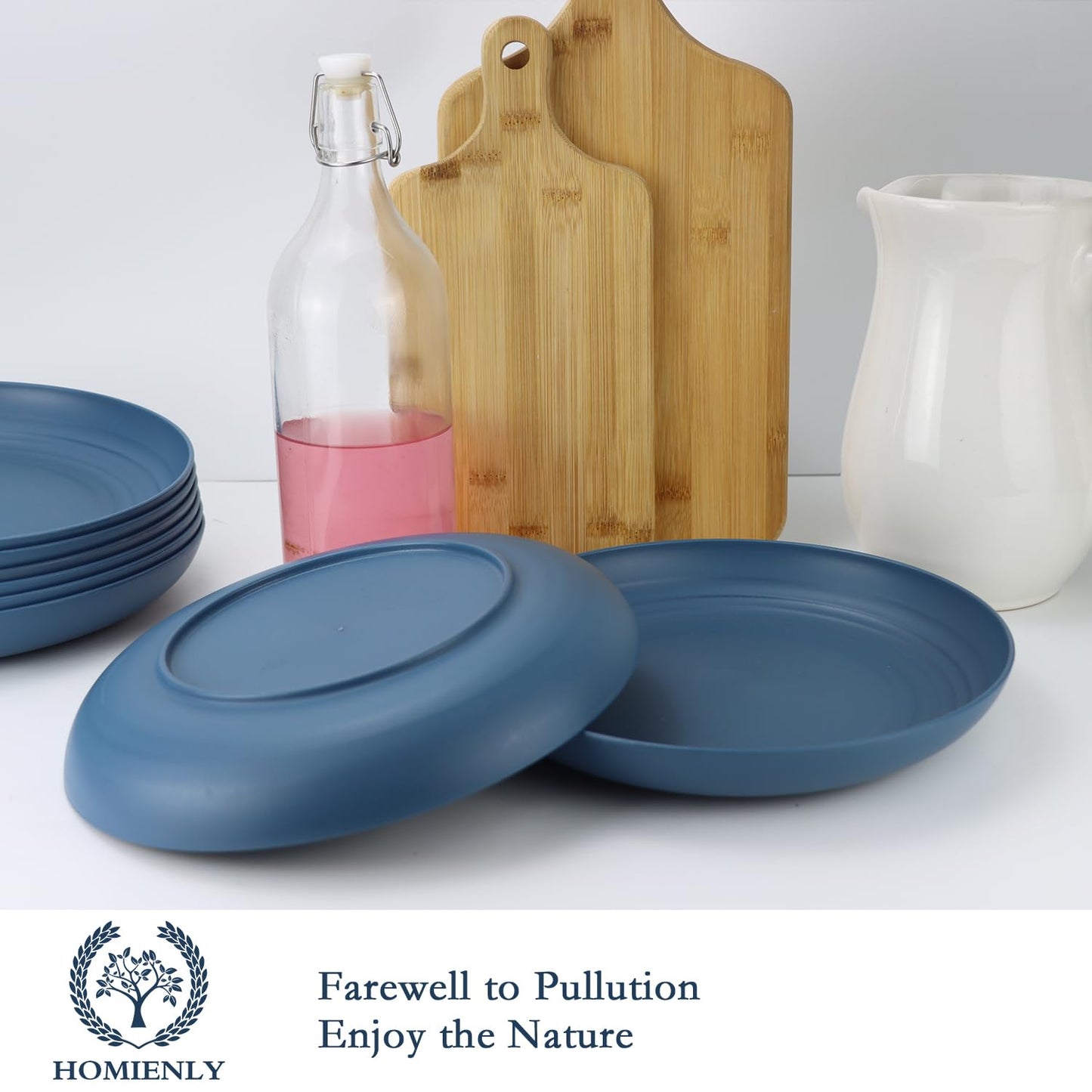 Homienly Dinner Plates Set, Alternative to Plastic Plates,Wheat Straw Plate Set of 8,Lightweight Microwave and Dishwasher Safe Plate,Unbreakable Salad Plates for Kitchen, Camping (Blue,10 inch)