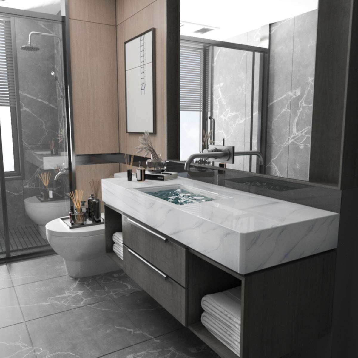 BAYYA Extra Wide Marble Granite Peel and Stick Wallpaper Ivory White 31.5x157inch Smooth Light Countertop Contact Paper for Kitchen Bathroom Self-Adhesive Waterproof Marble Wall Paper Roll Vinyl Wrap
