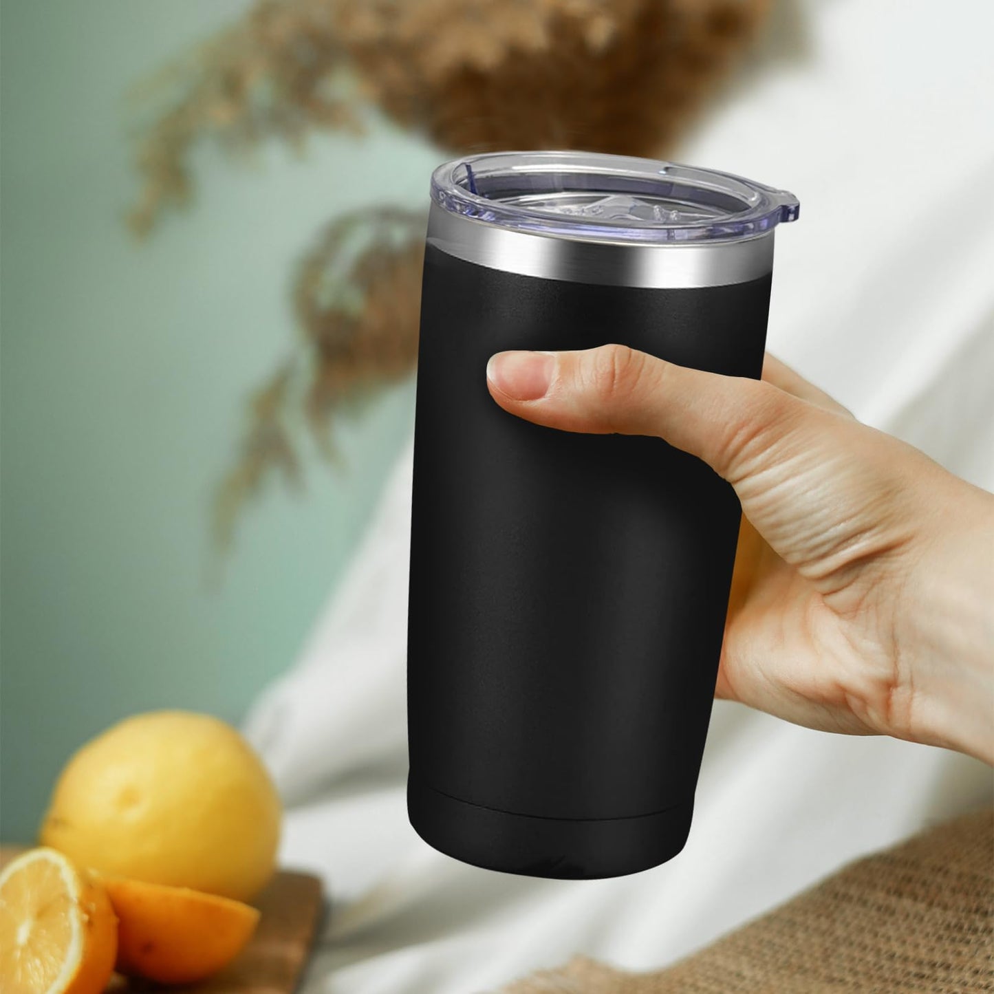 YOUKE OLA 16 Pack Stainless Steel Tumbler Bulk Insulated Vacuum Travel Mug Powder Coated Coffee Mug Gift for Laser Engrave, 20oz Black