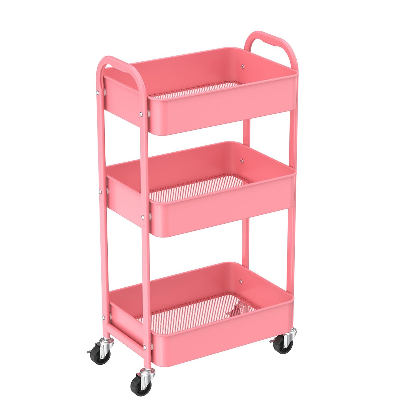 MAX Houser 3-Tier Rolling Utility Cart with Caster Wheels,Easy Assembly, for Kitchen, Bathroom (Pink)