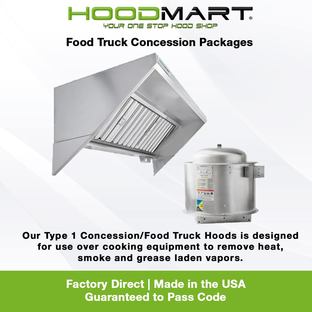 HOODMART 7' Concession Trailer Hood System for Food Truck | Commercial Range Hood with Direct Drive Exhaust Fan | Stainless Steel Kitchen Equipment with Install Kit Included