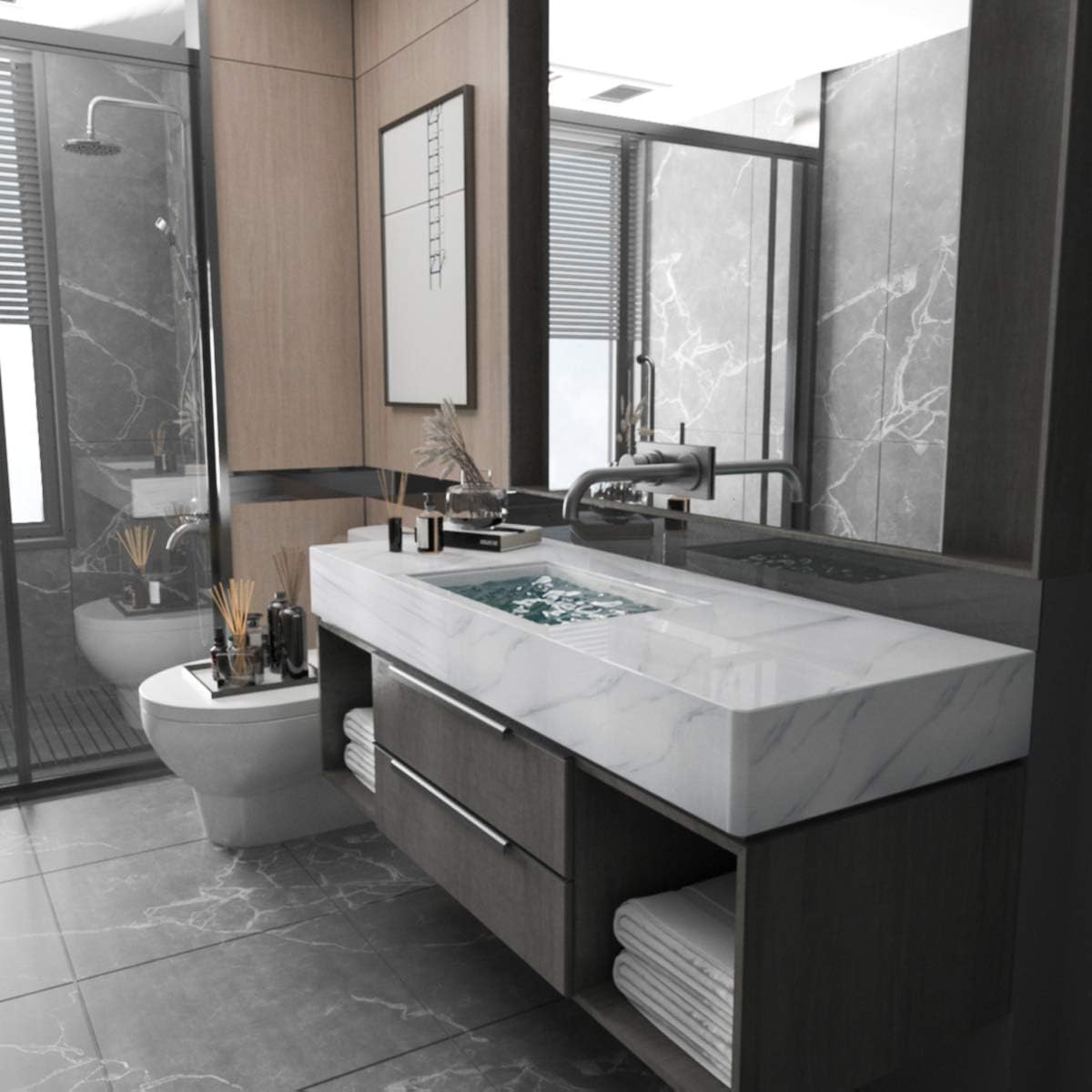 Large White Marble Granite Wallpaper Peel Stick Thicken 48x591inch Waterproof Furniture Sticker Self-Adhesive Contact Paper Marble Vinyl Wrap for Countertop Fireplace Backsplash DIY Wall Sticker