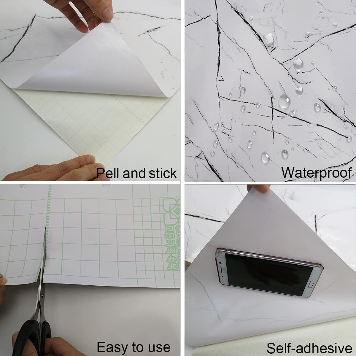 48x197inch Extra Wide Black White Marble Wallpaper Peel Stick Glossy Thick Waterproof Furniture Sticker Granite Look Contact Paper DIY Wall Sticker Self-adhesive Countertop Vinyl Wrap for Kitchen