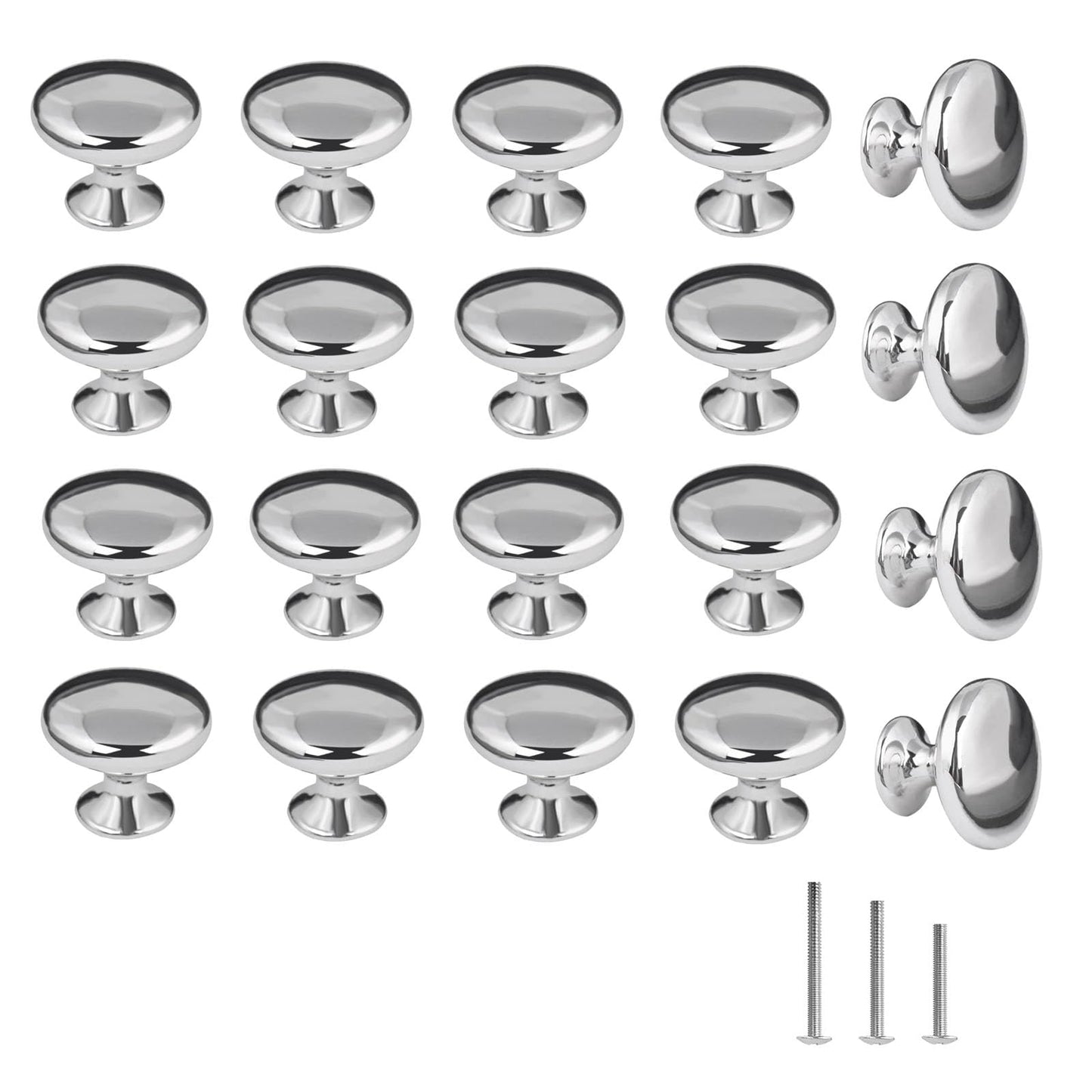 OctinPris 20x Polished Chrome Cabinet Hardware Round Mushroom Knob Drawer Handles 30mm/1.18" for Kitchen Cupboard Furniture Chest Door Dresser Bathroom (Silver)