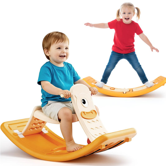 Motionchic Rocking Horse for Toddlers Kids 3 in 1 Wobble Balance Board 3-5 Year Old Rocker Balance Board Baby Rocking Toy with Pedal Backrest Birthday Gift Open Ended Learning Toy for Girl and Boy