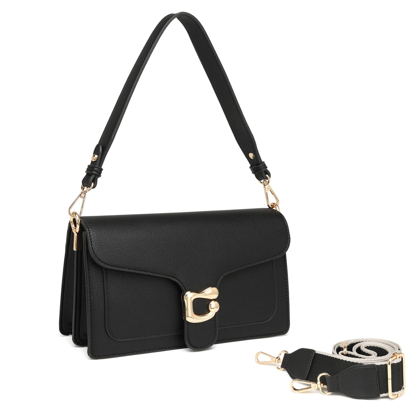 Travistar Small Crossbody Bags for Women - Leather Trendy Cross Body Purse Black Shoulder Bag Elegant Satchel Handbags Designer Evening Clutch Purses with 2 Straps Clutch Purses with 2 Straps