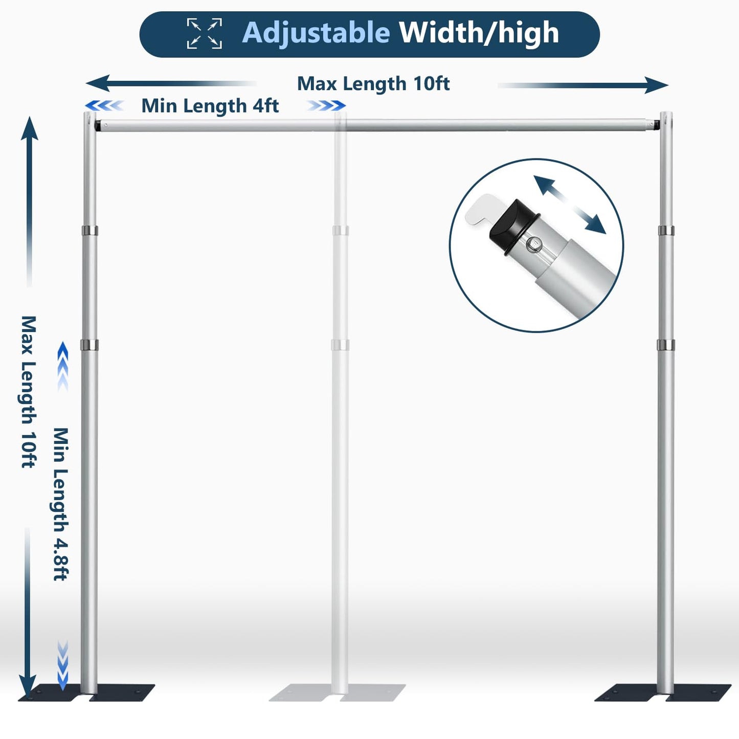SLOW DOLPHIN 10x 10ft Pipe and Drap Backdrop Stand Kit,Heavy Duty Adjustable Frame Backdrop Stand for Event, Birthday Party, displays and Wedding Decoration.