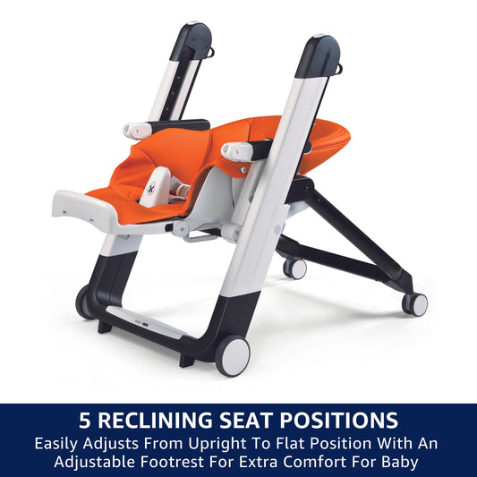 Peg Perego Siesta, Grow with Baby Folding High Chair & Recliner, Height Adjustable, Quick Clean & Easy Push Wheels for Babies & Toddlers, Made in Italy, Aquarelle (White)
