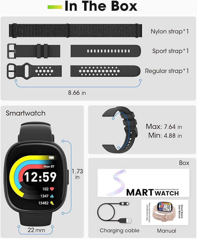 Fitness Trackers for Men Smart watch: Fitness Tracker with Blutooth Call 24/7 Heart Rate SpO2 Sleep Monitor IP68 Waterproof 120+ Sport Mode Activity Trackers Compatible iPhone Android Phones (3 Bands)