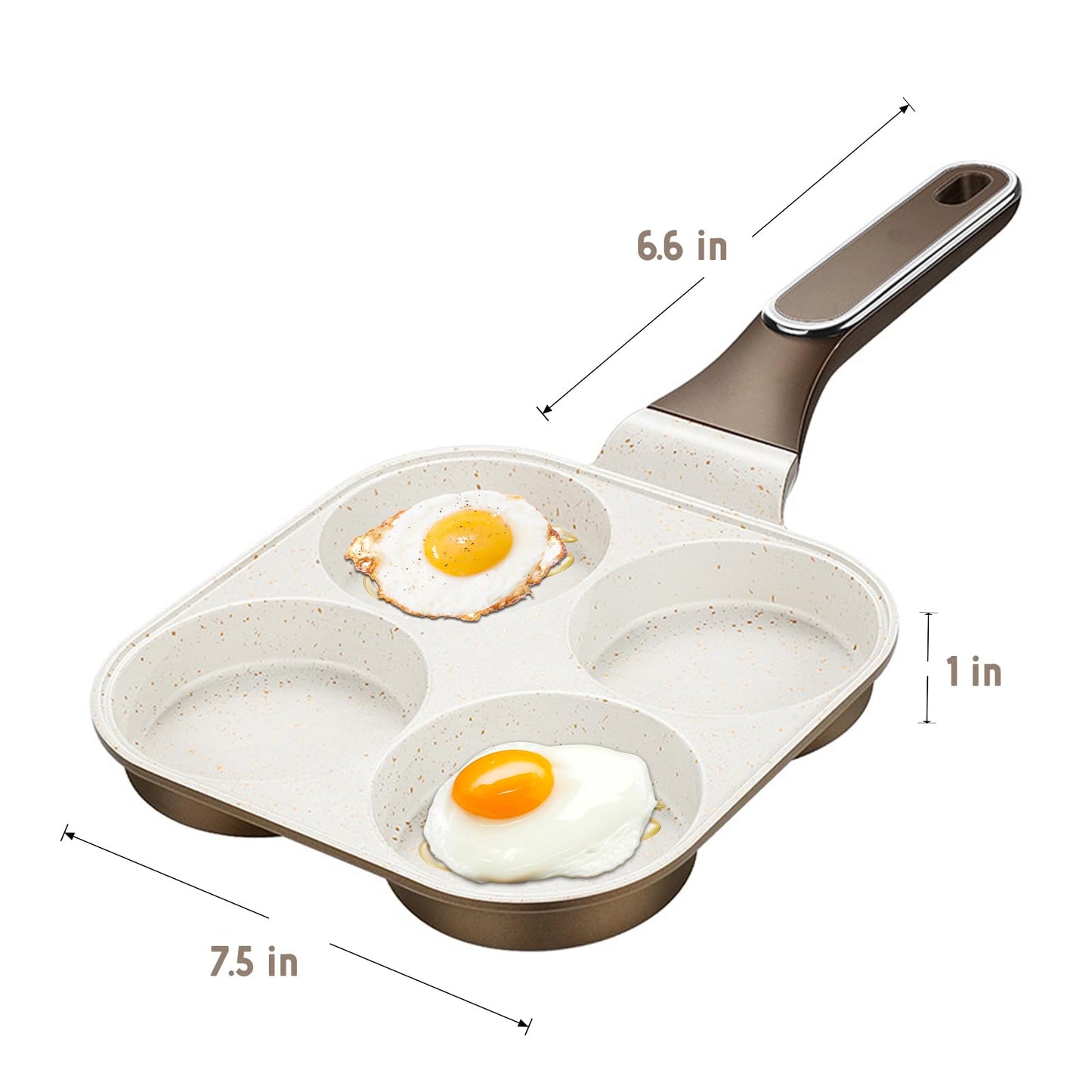 JUSTUP Egg Frying Pan, 4-in-1 Nonstick Omelet Pan with Heat Resistant Handle, 4-Cup Breakfast Divided Grill Pan for Egg, Bacon and Burgers (White)