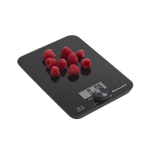 KitchenAid KQ914BA Digital Glass Top Kitchen and Food Scale, 11 lb Capacity, Measures Liquid & Dry Ingredients, Rotating Knob, Precise Results for Baking, Cooking, Keto and Meal Prep, Tare, Black