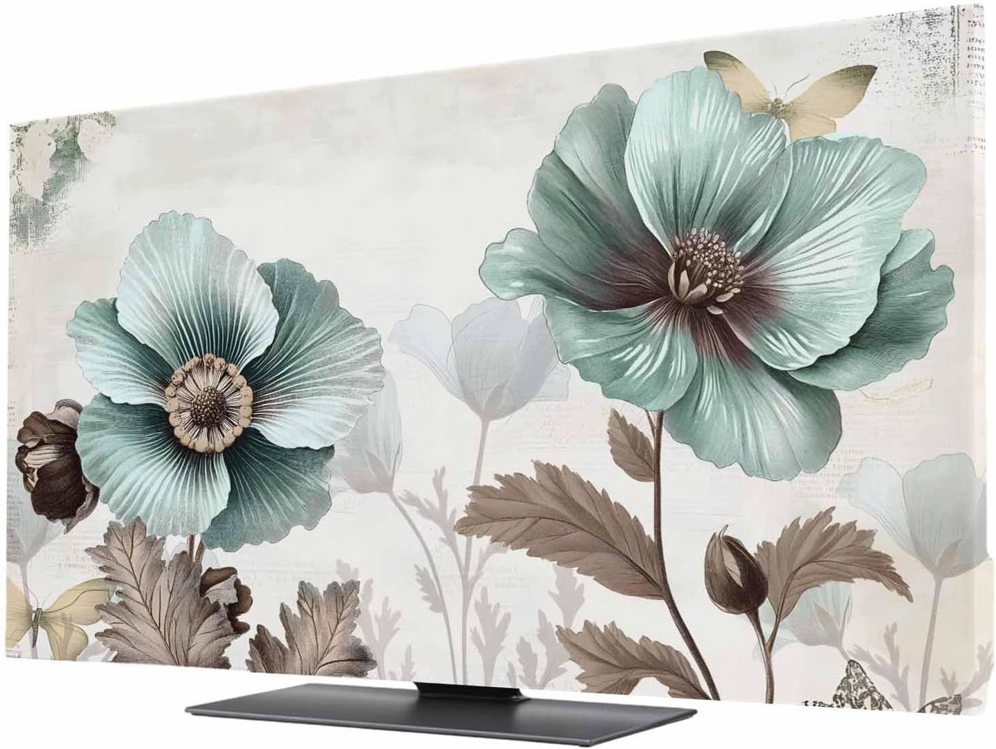 Singingin 85 Inch, Teal Broccoli TV Dust Cover Rustic Farmhouse Flower Leaf Victorian Style Computer Monitor Cover
