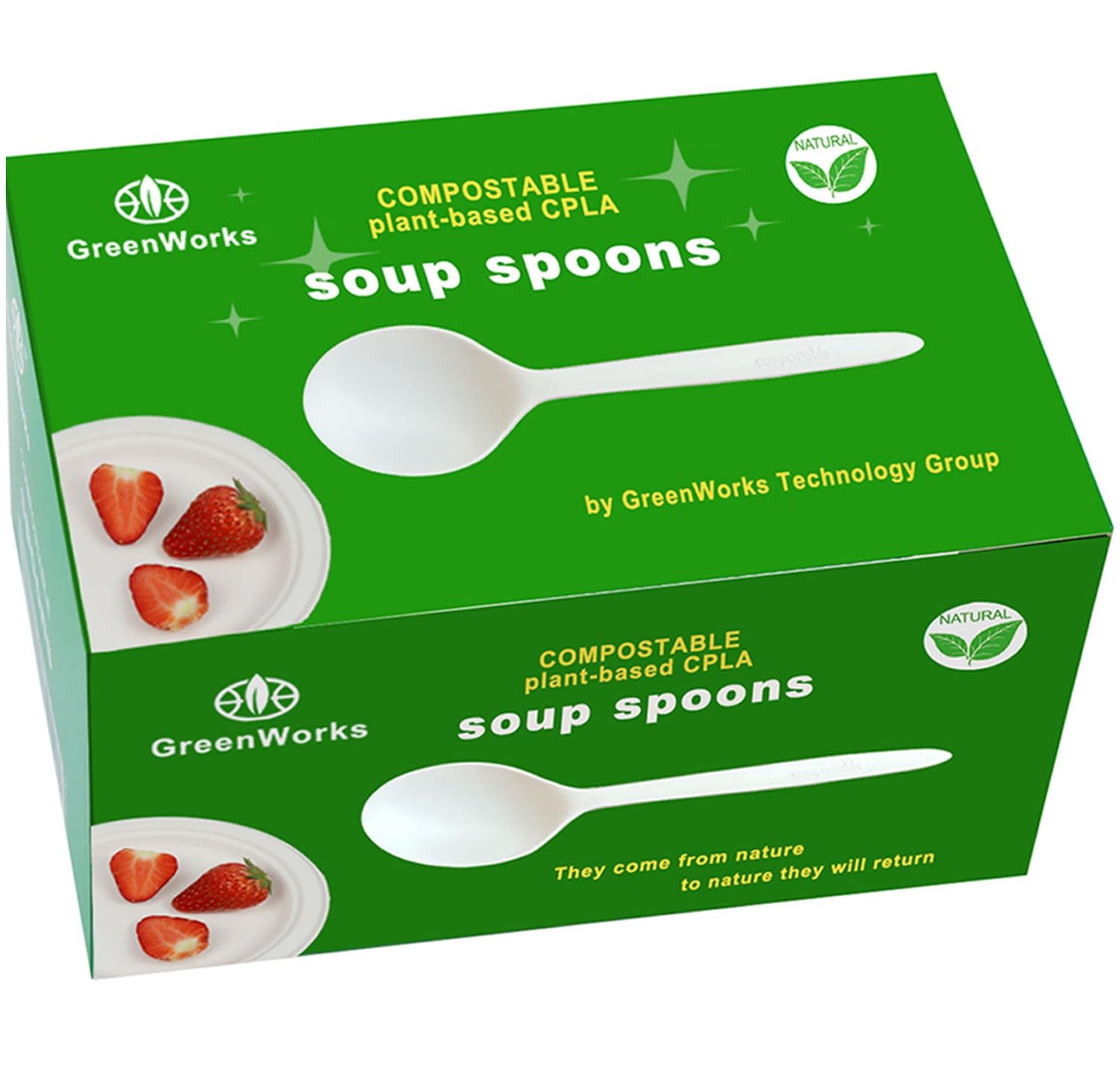 GreenWorks 100 Count 6.5" Large Compostable Soup Spoons,BPI Certified Heavy Duty Disposable Cutlery Soup Spoons