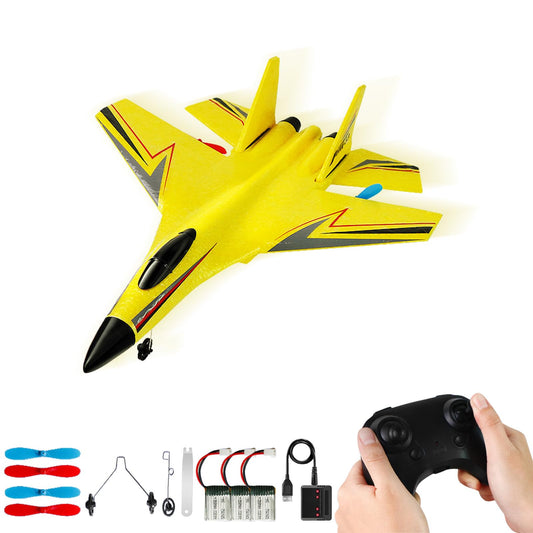 RC Airplane, Glider Aircraft,for 14+Ages Teens and Adults,Durable Lightweight Foam RC Plane with Smart Gyro/LED Lights/3 Rechargeable Batteries,360° Flip with Stable Flight for Outdoor (Yellow)
