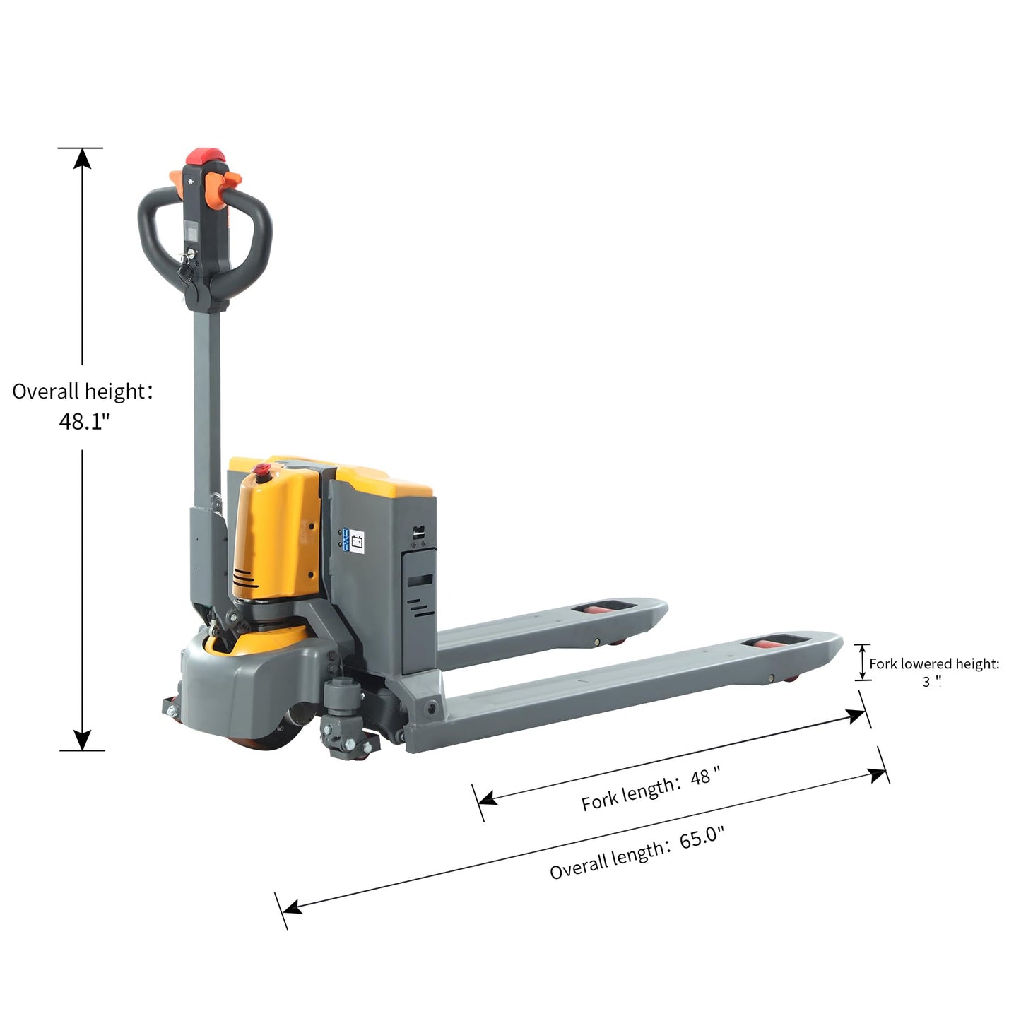 Apollo Full Electric Pallet Jack Truck, Lithium Power Pallet Jack Truck 3300 lbs Capacity, 48" L x 27" W Forks for Material Handling, Strong Torque for Climbing, Suitable for Warehouse, A-1037