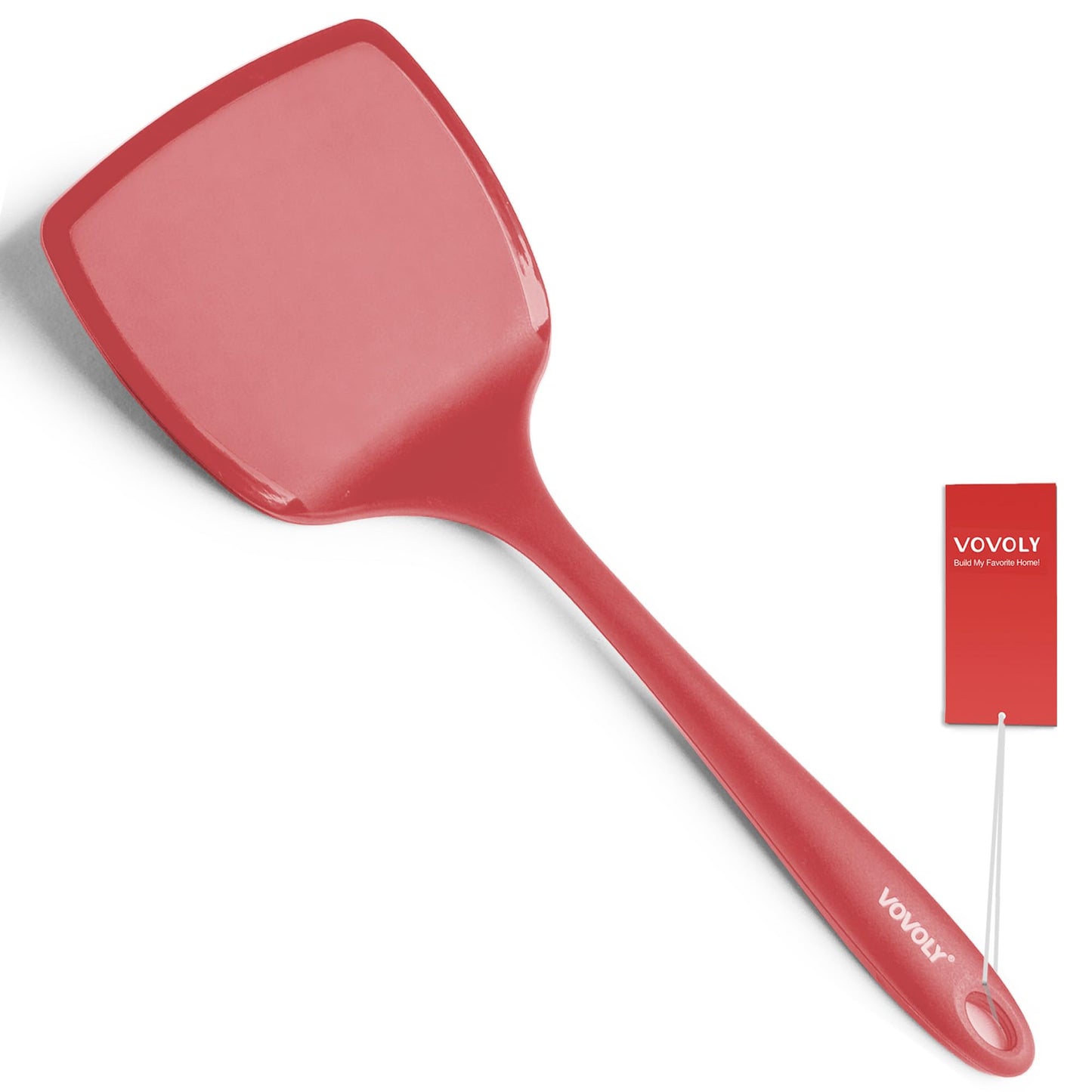 Silicone Pancake Spatula Turner with Lengthened Handle& Seamless Design, Heat Resistant Cooking Spatulas for Nonstick Cookware, Large Flexible Kitchen Utensils, Flipper for Egg, Pancake, Burger, Red