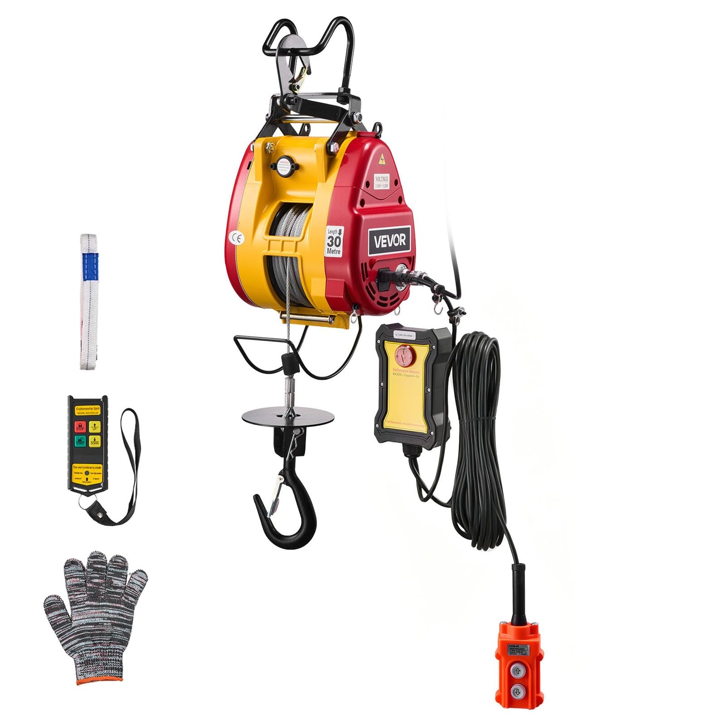 VEVOR 2-in-1 Electric Hoist Winch, 660 lbs Capacity, 1500W Portable Power Winch Crane, 98.4 ft Lifting Height, 62 ft/min with Wired and Wireless Remote Control for Factory, Warehouss, Garage