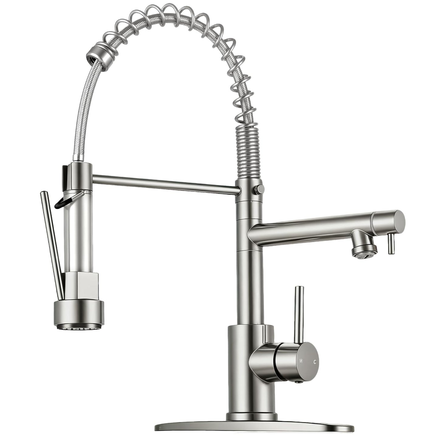 RNDIOZD Kitchen Faucet with Pull Down Sprayer - Brushed Nickel Single Handle Commercial Kitchen Faucets, 2-Spout Kitchen Sink Faucet, Stainless Steel Spring Pull Out Sink Faucet 1/3 Hole