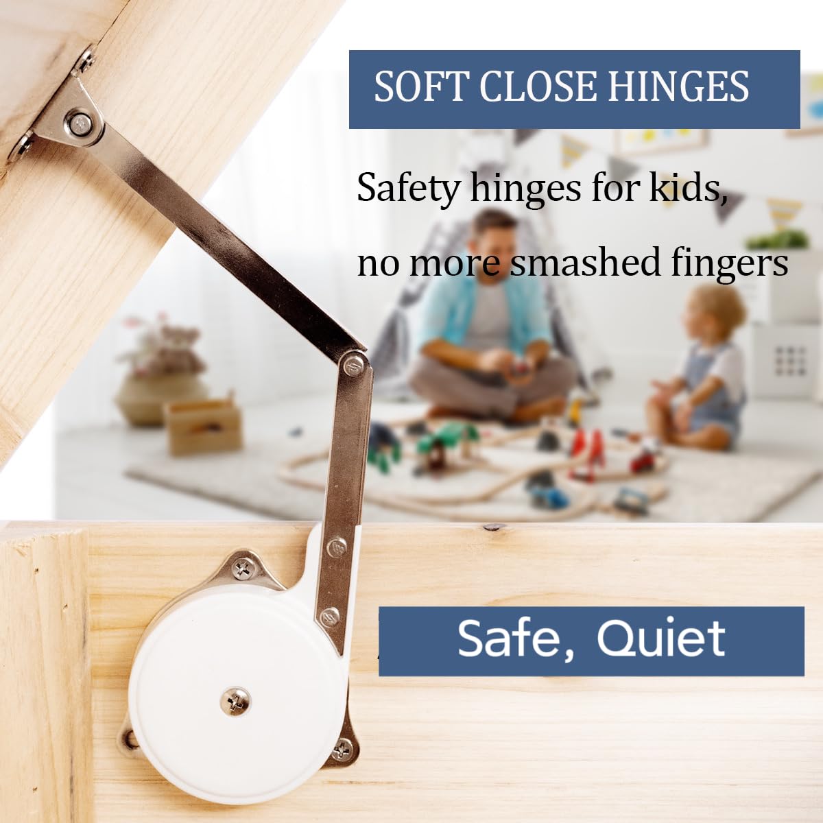Toy Box Hinges Soft Close - Chest Hinges for Wooden Toy Box, Soft Close Hinges Trunk Lid Support I Pack of 2