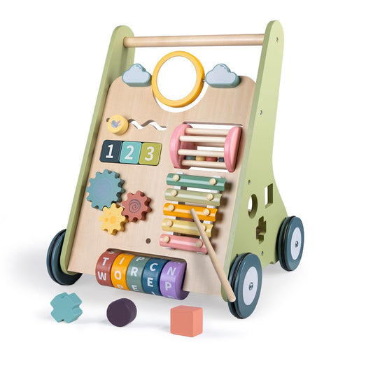 LOL-FUN Wooden Baby Walker with Wheels, Baby Walker for Boys 12 Months Push Toy, Montessori Walking Toys for 1 Year Old Activity Center
