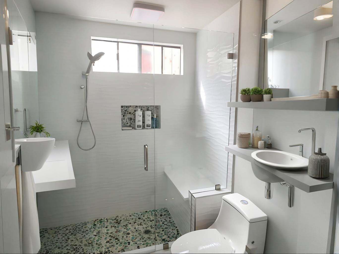 Hominter Pebble Porcelain Mosaic Glossy Mixed Aqua, Cream & Coffee Glazed Ceramic Tile for Bathroom, Shower Floor, Accent Wall, Spa Decor (5 Square Feet)