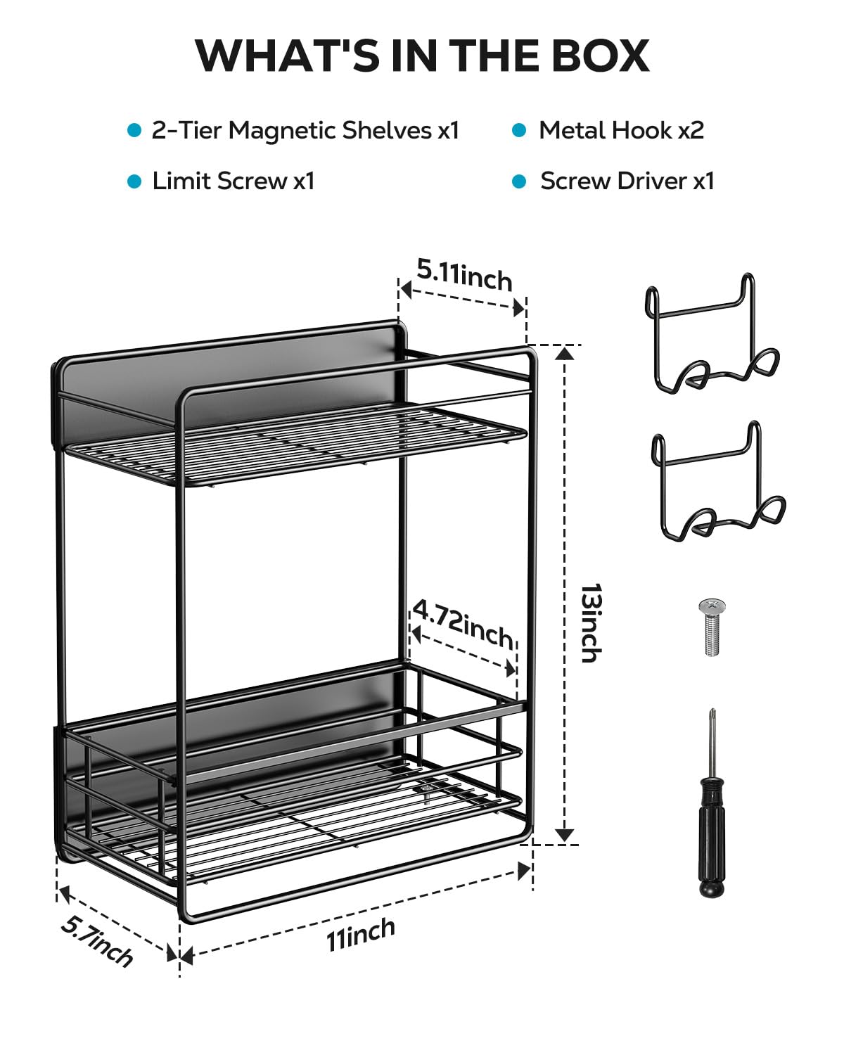 Nieifi Magnetic Shelves for Washing Machine, Heavy Duty, 2 Tier Magnetic Laundry Organizer, Dryer Sheet Holder for Laundry Room Storage, Black