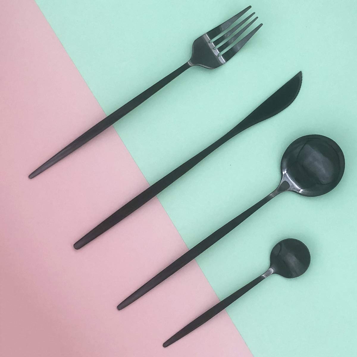 Uniturcky Black Silverware Set, 24-Piece Stainless Steel Flatware Set Service For 6, Mirror Polished Tableware Cutlery Set Knife Fork And Spoon For Home & Restaurant, Dishwasher Safe
