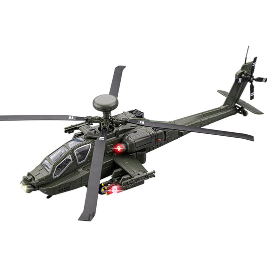 AH-64 Apache Attack Helicopter Diecast Model Airplane Toy, 1:46 Plane Military Fighter Jet Toy, Light and Sound for Kids 3+ (Gray)