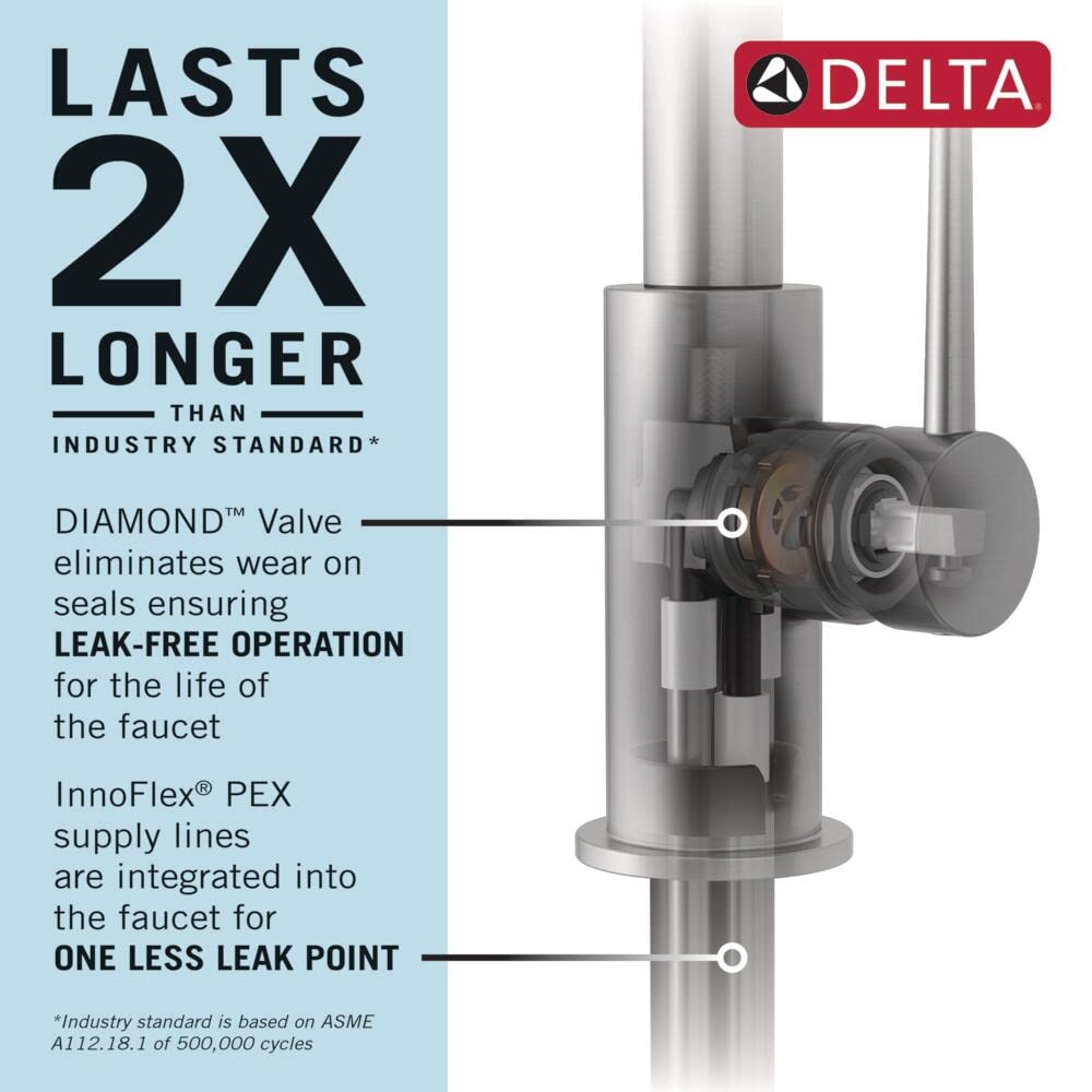 Delta Lenta Brushed Nickel Kitchen Faucet with Pull Down Sprayer, Modern Single Hole Kitchen Sink Faucet, Single Handle, SpotShield Stainless 19802Z-SP-DST