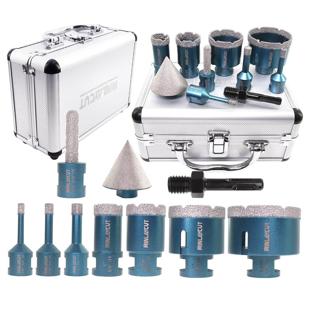 MINLAYCUT Diamond Core Drill Bits Set - Tile Hole Saw Kit 10pcs 6/8/10/25/35/50/65mm with 2" Diamond Beveling Chamfer Bits for Porcelain Ceramic Tile Granite Marble