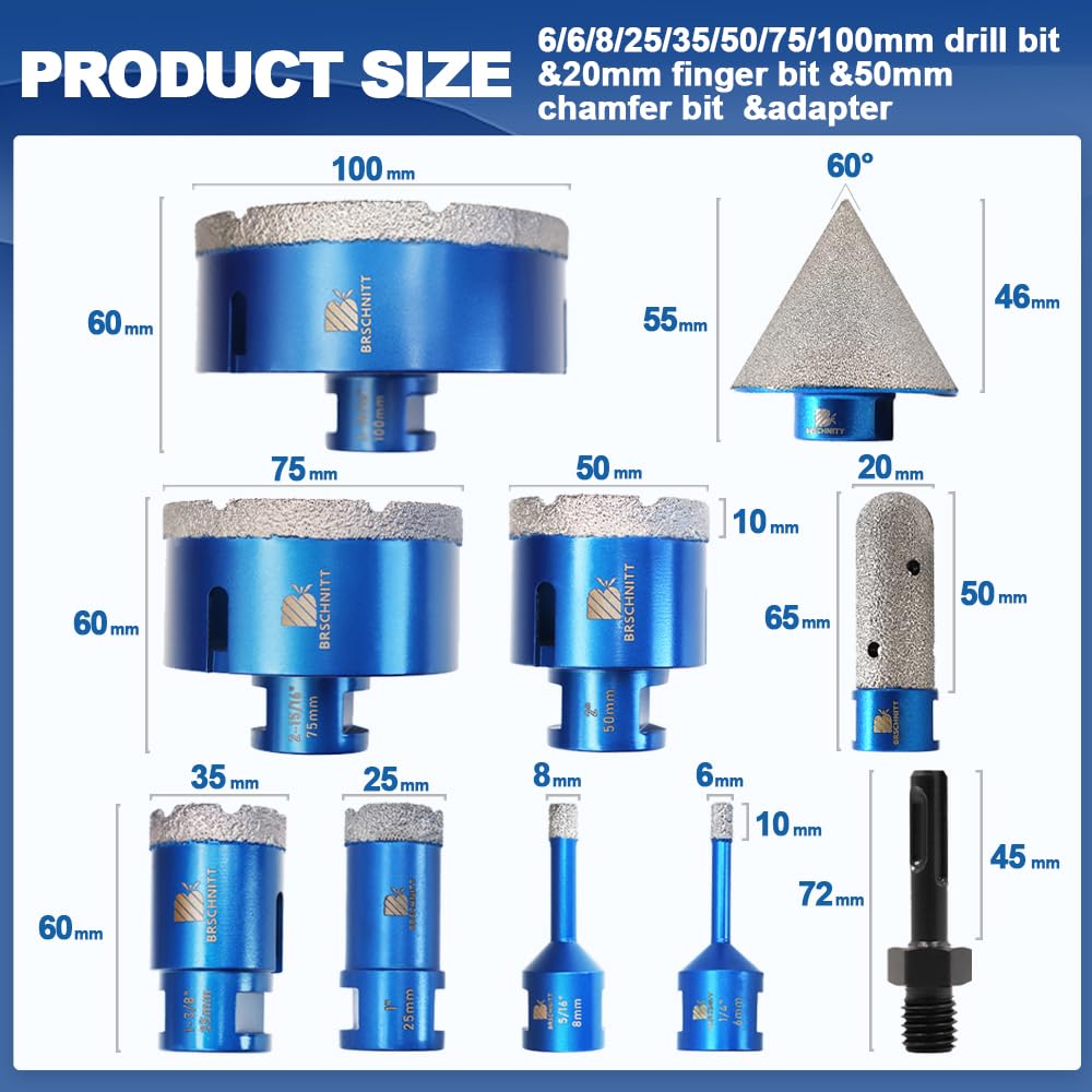 Diamond Core Drill Bit for Porcelain Tile Ceramic Marble Granite Diamond Core Drill Bit Set - 1/4"-4" Tile Hole Saw