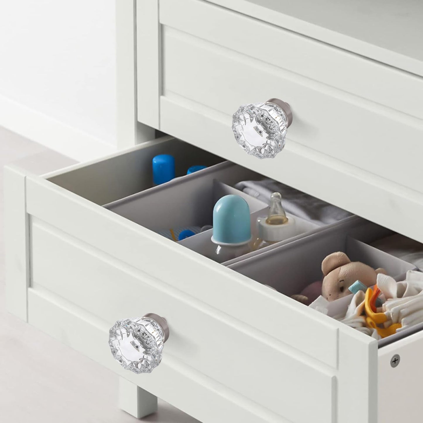 CEYMIO Crystal Cabinet Knobs 16 Pack Clear Glass Pulls for Kitchen Bedroom Bathroom Living Room Furniture, Brushed Nickel Silver Base Old Style Cabinets Closet Dresser Drawers Cupboard Accessories