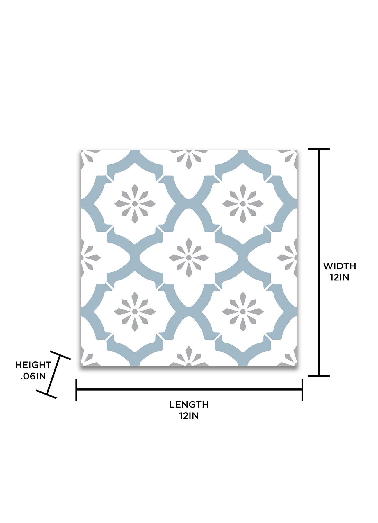 FloorPops Alfama Peel and Stick Floor Tiles, Blue, Geometric Vinyl Floor Tiles, Water Resistant, 12 in x 12 in, Pack of 10