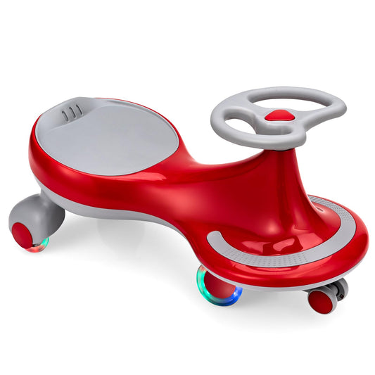 HONEY JOY Wiggle Car, 2 in 1 Swing Car for Kids, LED PU Flashing Wheels, No Batteries, Gears or Pedals, Uses Twist, Turn, Ride On Toy for Toddlers Boys Girls 3 Years and Up (Red)