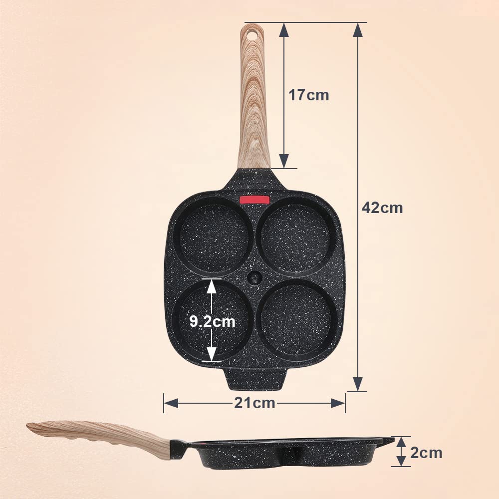 Bobikuke 4-Cup Egg Pan Nonstick, Egg Frying Pan with Lid Pancake Pan, Omelet Pan Induction Compatible for Breakfast- Black