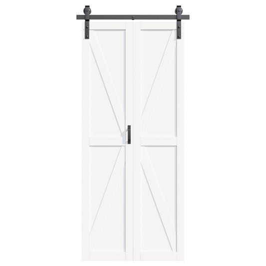 Bifold Barn Door - Pre-Assembled Panels with Sliding Hardware Kit Set, Solid Core Bifold Sliding Barn Doors, Water-Resistant Pre-Finished Bi Fold Barn Door, Easy Assembly, K-Shape, 25" x 84"
