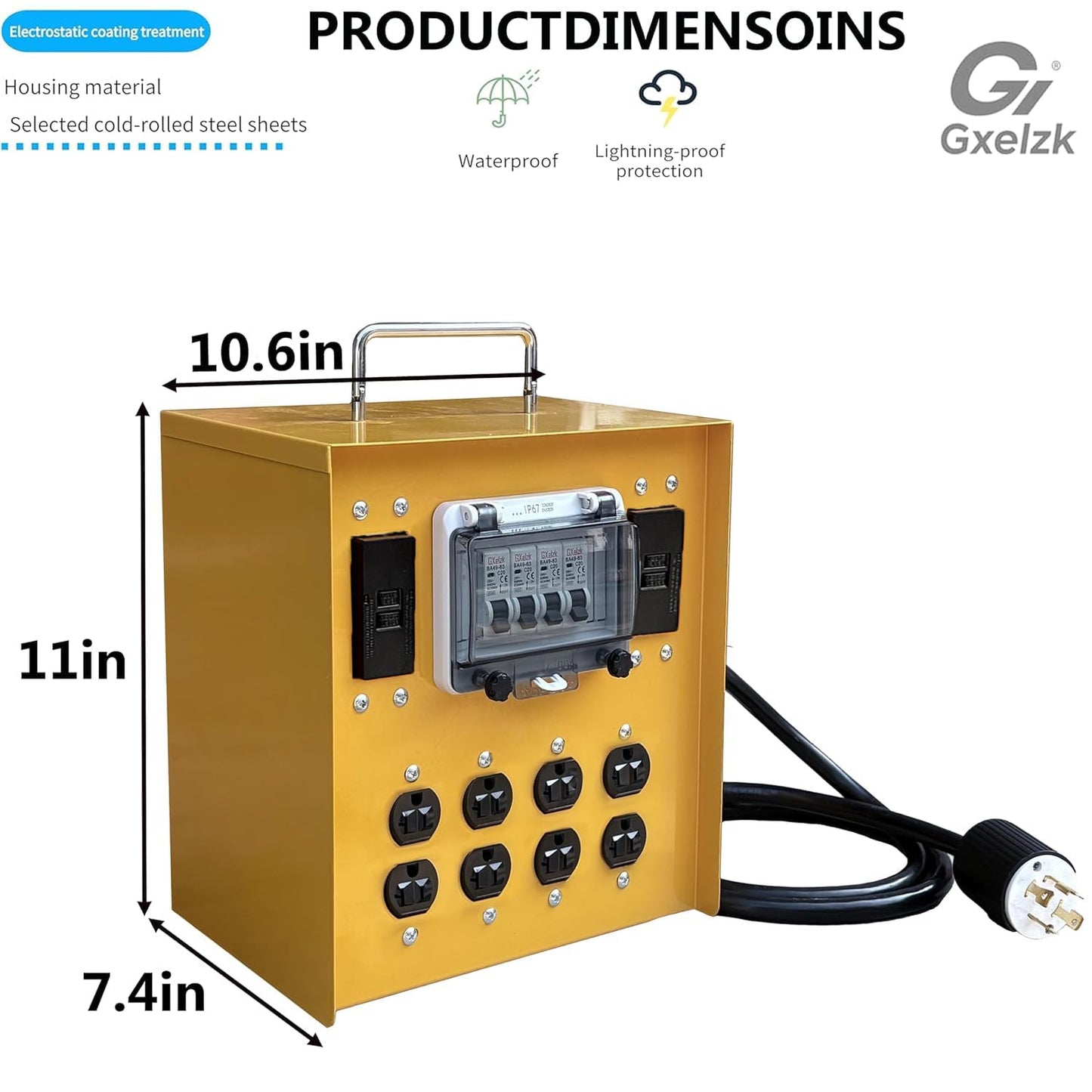 30A Temporary Distribution Box, Equipped with a 30A L14-30P 125V/250V Outlet, Four MEMA-5-20R 120V GFCI Double outlets, Portable Power Center with Each Outlet Equipped with a 20A Circuit Breaker
