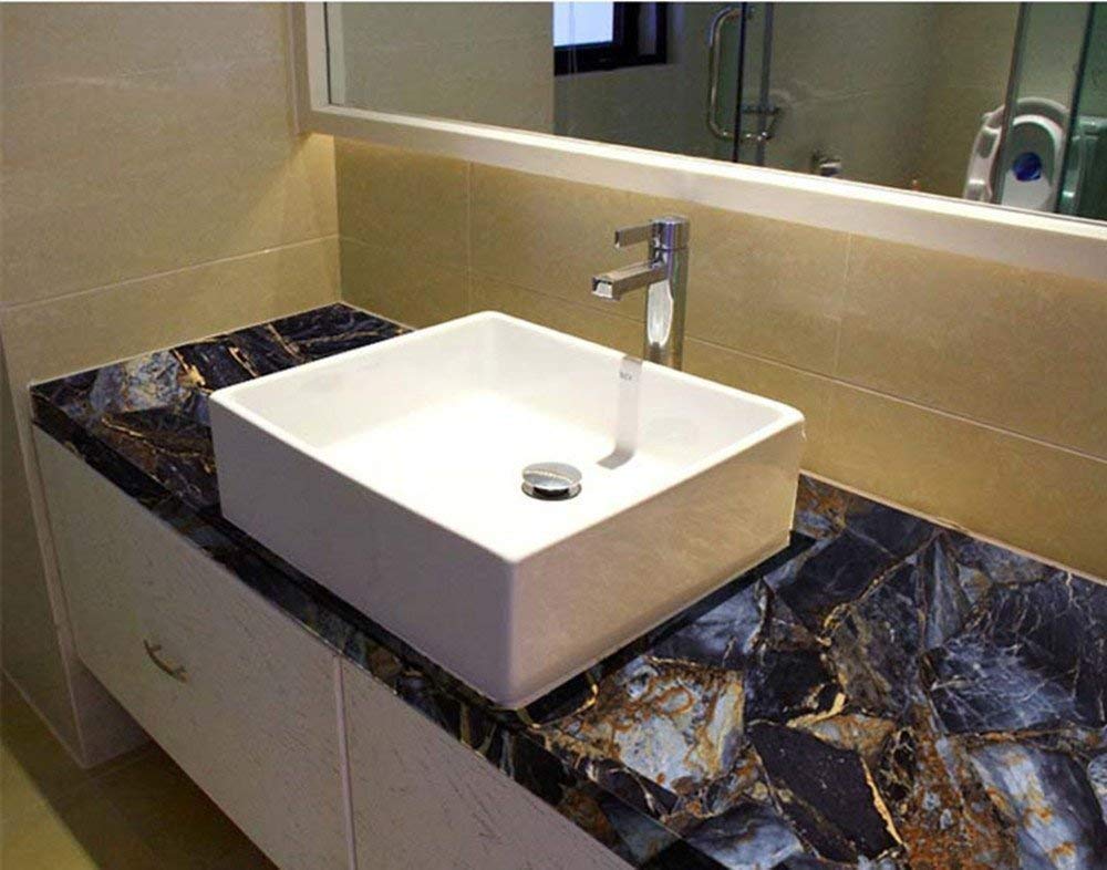 UPREDO Blue Stone Adhesive Marble Paper Granite Look Marble Effect Gloss Vinyl Peel and Stick Countertops Covering Sticker Sheet Roll 15.8inch by 79inch (15.8inch X 79inch, Blue Stone)