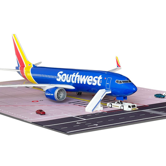 LDQUNS B737 Airplane Model, 1/85 Scale B737 Model 18.5 Inches Length, with LED Lights and Rubber Airport Mat - Ideal Collection and Gift