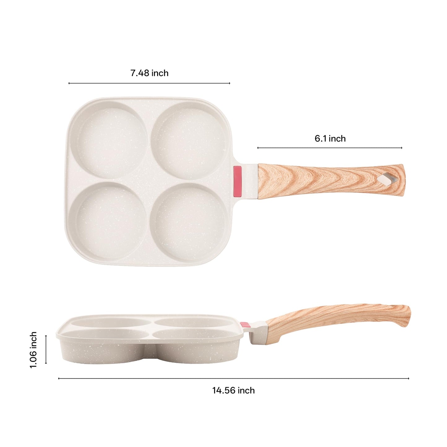 Foorey Home Egg Pan 4 Cup Nonstick Frying Omelette Pan with Lid for Breakfast Skillet for Eggs Pancake with 1 Spatula 1 Brush White