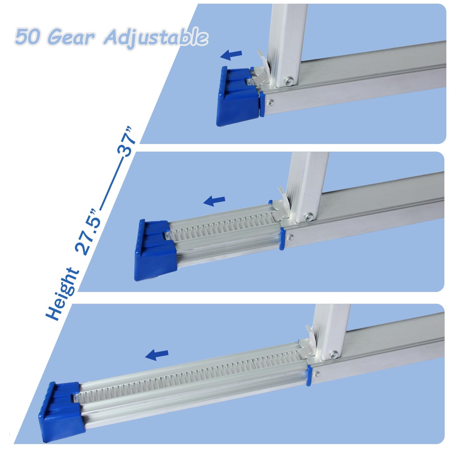 LEADALLWAY Work Platform 39"x12",50 Gear Adjustable Height 25 to 35 inches Portable Folding Aluminum Step Ladder of Capacity 330 Lbs Heavy Duty