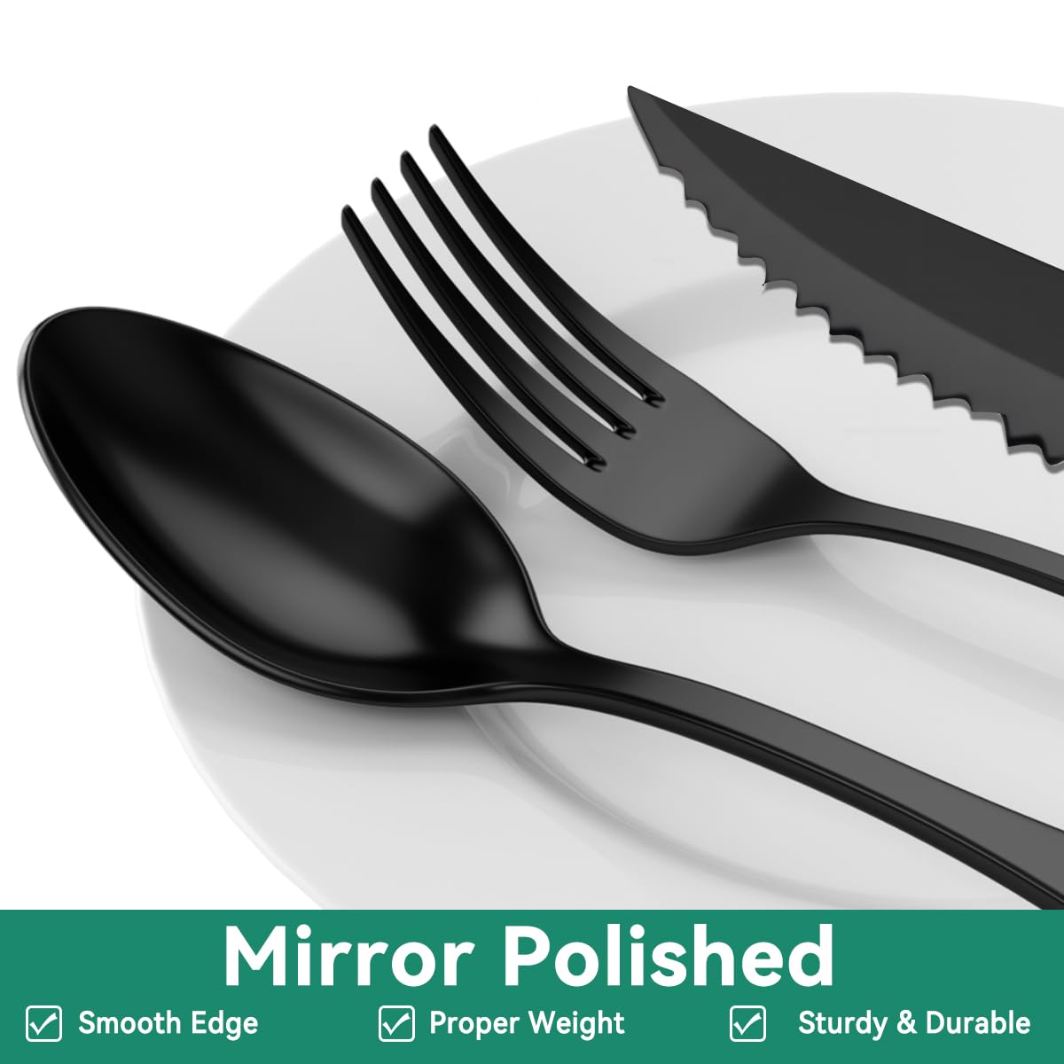 JUNLIN 49 Pieces Black Silverware Set with Steak Knives, Stainless Steel Silverware with Organizer Flatware Utensils Set for 8, Forks and Spoons Silverware Set Cutlery Set