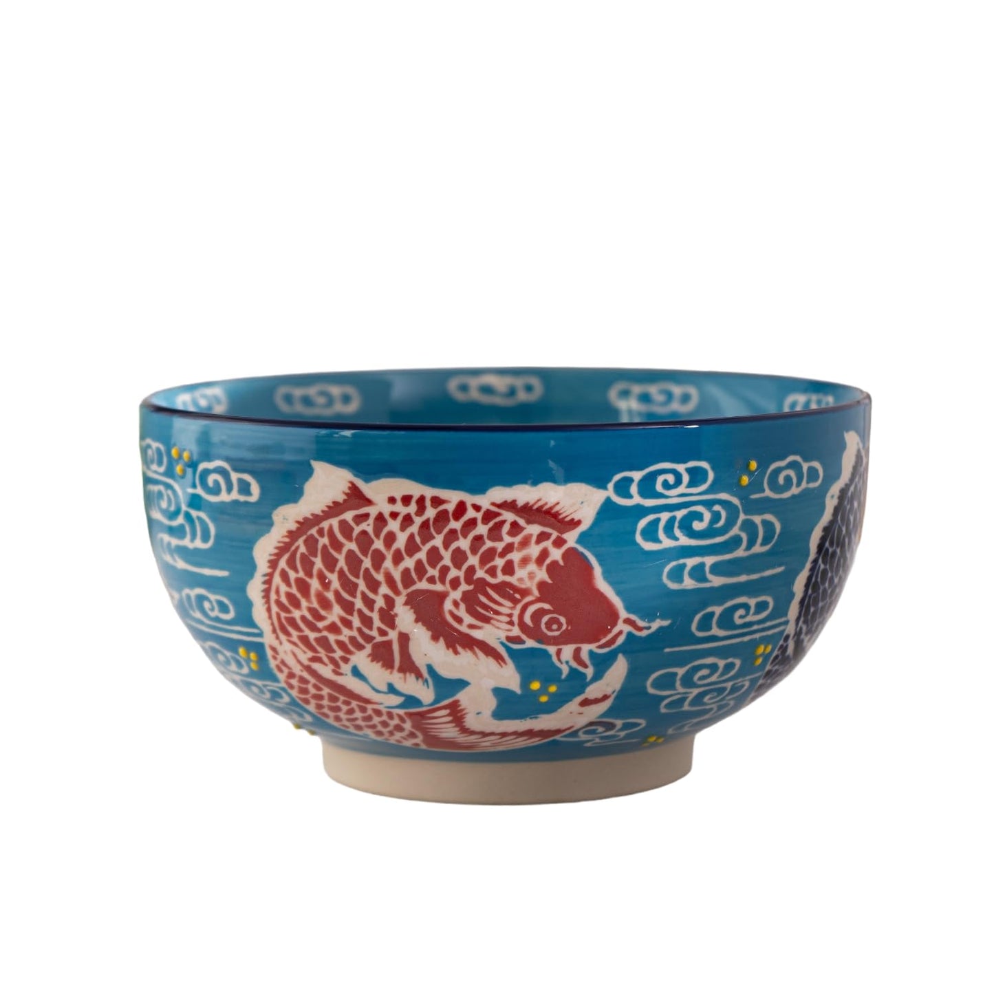 Urban Tokyo Japanese Kamameshi Style Ceramic Glazed Japanese Ramen Udon Pho Noodle Bowl With Spoon, Bamboo Lid, Chopsticks and Trivet 5 Piece Set (Japanese Koi Fish), BCH625