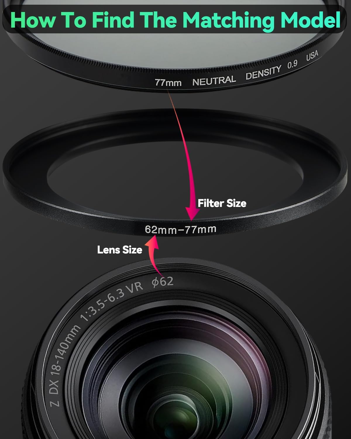 JOYTOLIN 52-62mm Metal Step-Up/Down Ring Adapter Compatible with Mirrorless Cameras DSLR Lens, UV CPL ND Filter Thread
