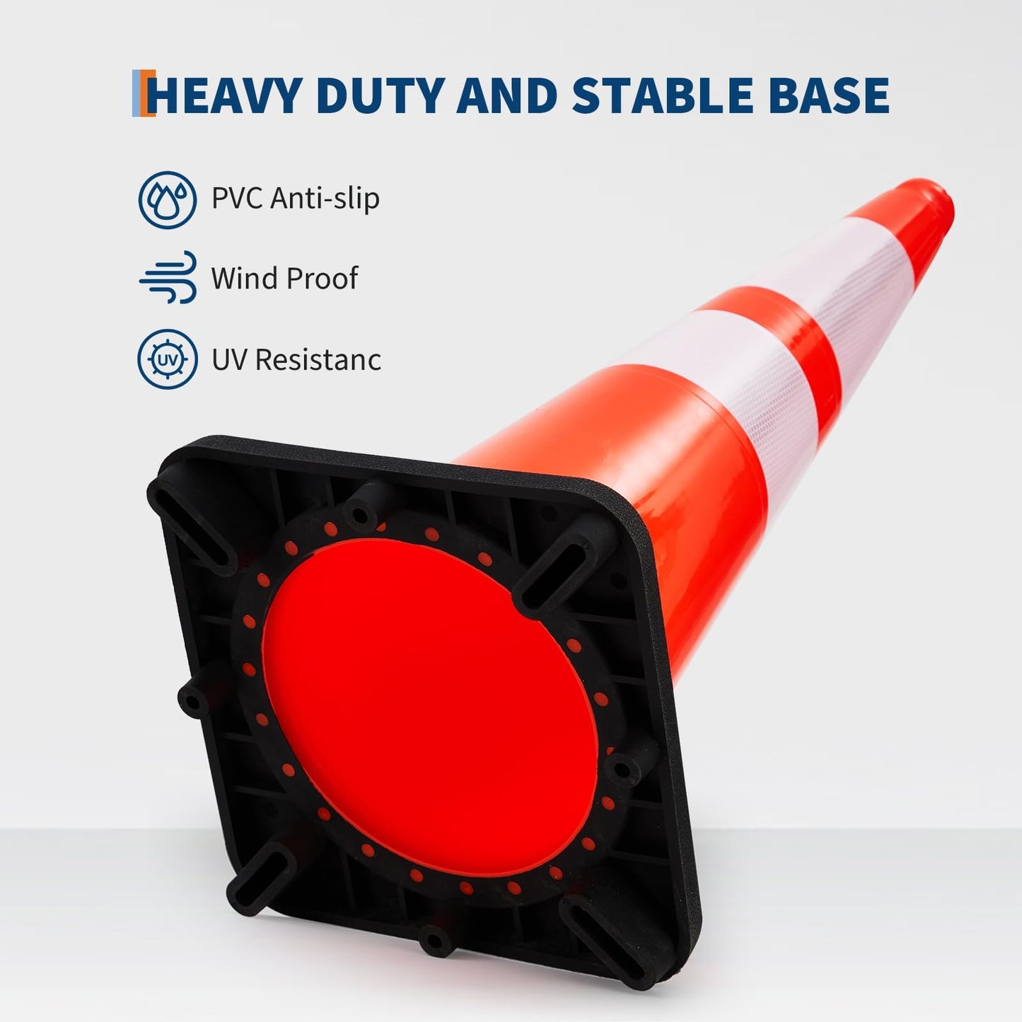 28 Inch Traffic Cones, Heavy-Duty Orange PVC Safety Cones with 2 Reflective Collars - for Road Parking, Construction, and Hazard Safety，8 Pack