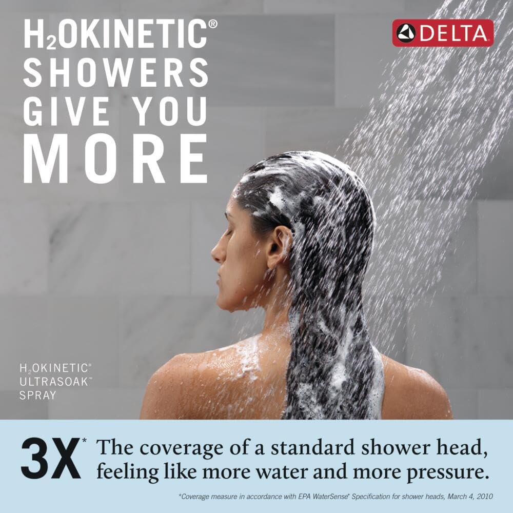 Delta Nicoli 14 Series H2Okinetic Bathtub and Shower Faucet Set, Matte Black Shower Head and Handle Set, Valve Trim Kit, Matte Black 144749-BL (Valve Included)