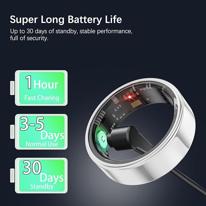 Smart Health Rings for Women Men, Fitness Tracker with Heart Rate, Blood Oxygen, HRV, Sleep Tracker, Step Tracker, No Subscription Fee, IP68 Waterproof Smart Ring for iphone & Android (Silver 10#)