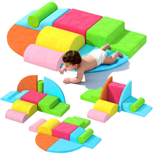 cjdropshipping 8 Piece Toddler Climbing Blocks，Soft Play Climbing Toys Indoor for Toddlers Ideal Crawling and Exploration Play Set for Baby Gym/Toddler Playground (Rainbow Color, 8pcs)