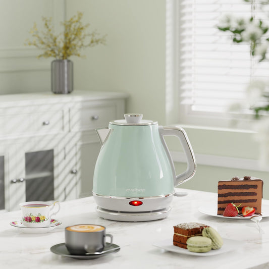 Evoloop Electric Tea Kettle, 1500W /1.0L Hot Water Boiler Heater Pot, Retro Small Electric Kettle, 100% Stainless Steel BPA Free Electric Teapot, Auto Shut-Off & Boil-Dry Protection